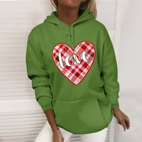 Zunfeo жени Сладки суичъри Случайни атлетически макет на шията качулка удобно огромно Свети Валентин Графичен пуловер Суичърс- Зелен размер s