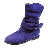 Ботуши дамски обувки зима и есен британски стил колан за сняг къси ботуши тъмно лилаво 41