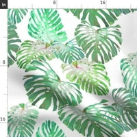 Памучен сатейн покривка, 90 кръг - тропически чудовища листа хавайски лятно зелено растение плаж ботанически печат по поръчка на таблица на масата с лъжица