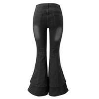 Женски моден класически ретро звънец дънни панталони с висока талия разтягане годни за дълги дънни дънки дънни дънки