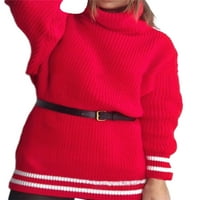 Frontwalk Women Jumper върхове с висока шия плетен пуловери пуловер с дълъг ръкав празничен племенник пуловер раиран червен m