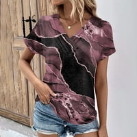 Feternal дамски къси ръкави върхове облекло лято v копчета за печат на шията ежедневни модни блузи туника върхове извън големи тениски за жени