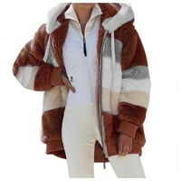 Палто за жени дами зимни качулки горни разхлабени яке с дълъг ръкав плюшено палто с цип модна гащеризма