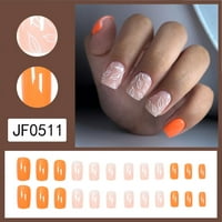 Оранжево и розово френски стил Фалшиви квадратни нокти Дълготраен безопасен материал Водоустойчив фалшиви нокти за ежедневни и партита, носещи модел на лепило от желе
