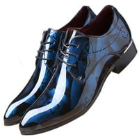 Santimon Men Lace Up Oxford Покрити пръсти Флорални патентни кожени обувки за рокли сини 5. САЩ