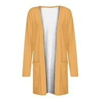 Зимни палта за жени, моден зимен клирънс женски твърд цвят дълъг ръкав ежедневни върхове блуза с джобна жилетка жълта s