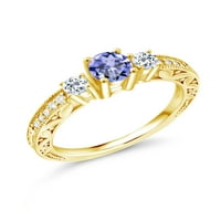 Gem Stone King 0. ct кръг синьо танзанит бял топаз 18k жълто злато, покрито със сребърен пръстен