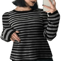 Женски винтидж ивица пуловер пада свободни върхове с дълъг ръкав ежедневни ребра плетен джъмпер пуловер улични дрехи