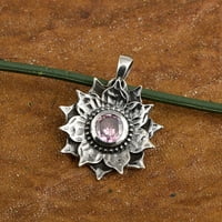 Кръгла форма розов cz скъпоценен камък стерлинги сребърен пасианс флорални жени сватбена висулка