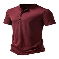 Sanviglor Men Summer върхове с къс ръкав тениска солиден цвят тениски за ежедневни базови тийнейджърски блуза вино червено l