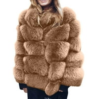 Aufmer Fall & Winter Clothes Fuzzy Coat жени плюс размер топла свободна стойка яка за коса плюшено яке връхни дрехи