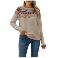 Есенни пуловери за жени Модерни годни пуловер пуловер Небрежен екипаж врат Кардиган Пуловер Khaki M