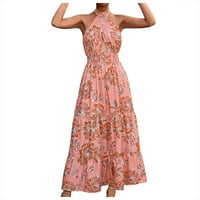 Finelylove жена дребни рокли коктейлна рокля v-образно деколте отпечатани без ръкави слънчева рокля оранжева
